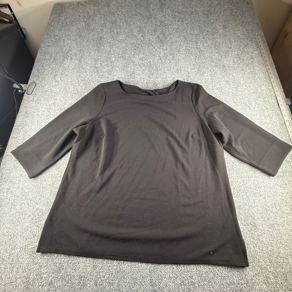 Talbots Plus Black Ribbed Twist Back 3/4 Sleeve Boat Neck Top 2X NWT 53689467